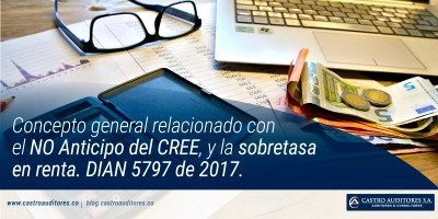 Concepto general relacionado con el NO Anticipo del CREE, y la sobretasa en renta. DIAN 5797 de 2017.